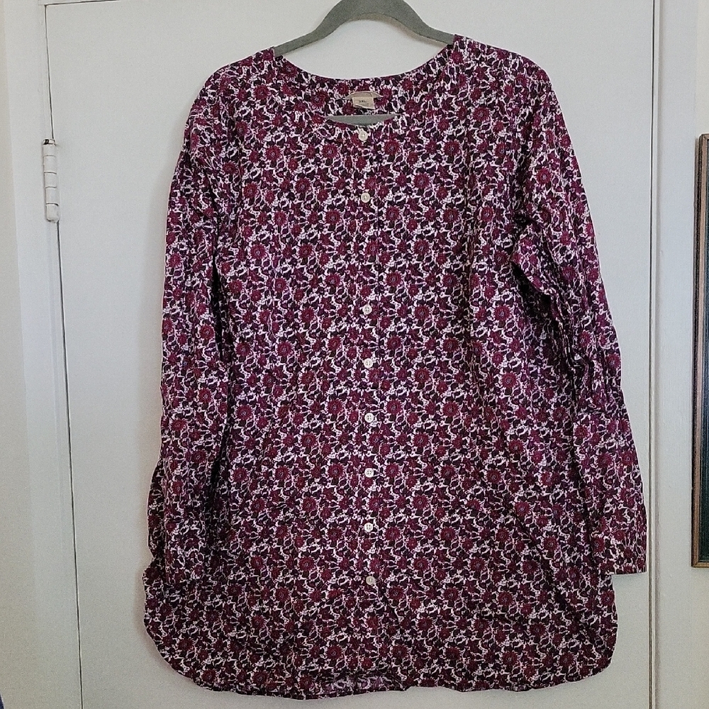 Duluth Trading Co Burgundy Floral Blouse